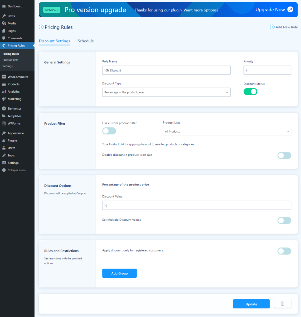 Discount setting for Fix discount on cart quantity for specific category